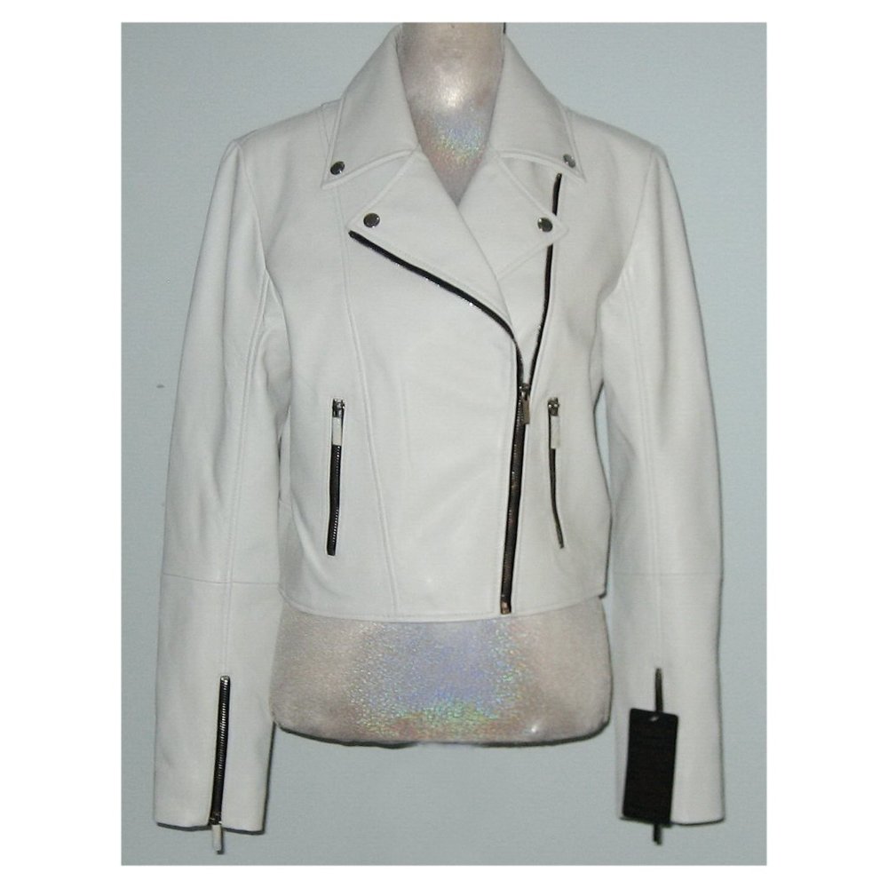 NWT Bod & Christensen ALINA-S Leather BIKER / MOTO Jacket L White MSRP $595